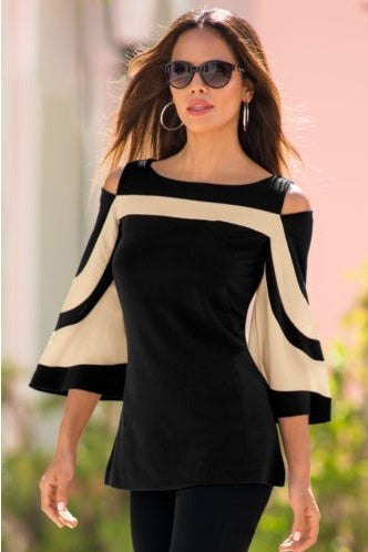 Office Lady Spring Summer Women Ladies Casual  Flare Sleeve O Neck Solid Sexy shirt Blouse Tops Brief Shirts Pullovers Wear