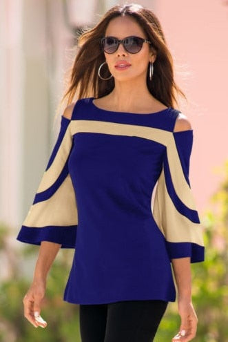 Office Lady Spring Summer Women Ladies Casual  Flare Sleeve O Neck Solid Sexy shirt Blouse Tops Brief Shirts Pullovers Wear