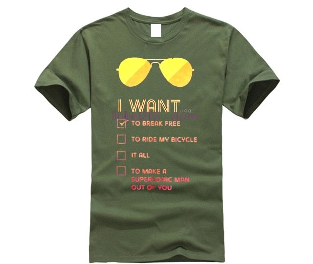 I Want To Break Free T Shirt for Men Queen T-Shirts Freddie Mercury Tees Rock Band Printed Clothes Graphic O Neck 100% Cotton