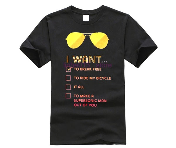 I Want To Break Free T Shirt for Men Queen T-Shirts Freddie Mercury Tees Rock Band Printed Clothes Graphic O Neck 100% Cotton