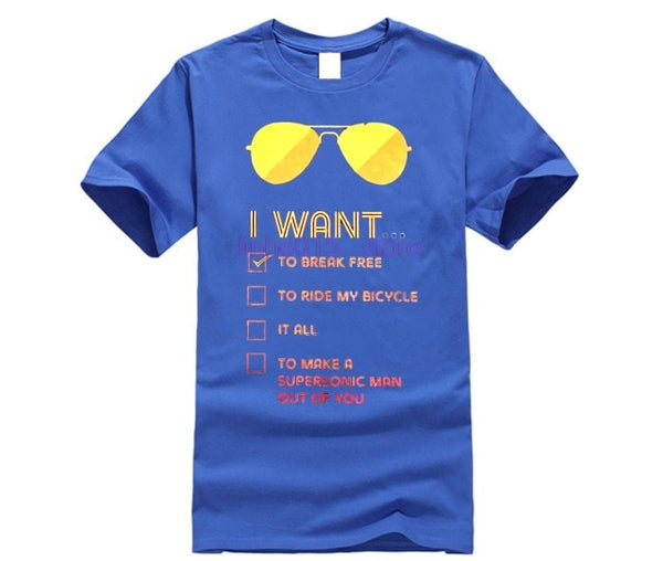 I Want To Break Free T Shirt for Men Queen T-Shirts Freddie Mercury Tees Rock Band Printed Clothes Graphic O Neck 100% Cotton