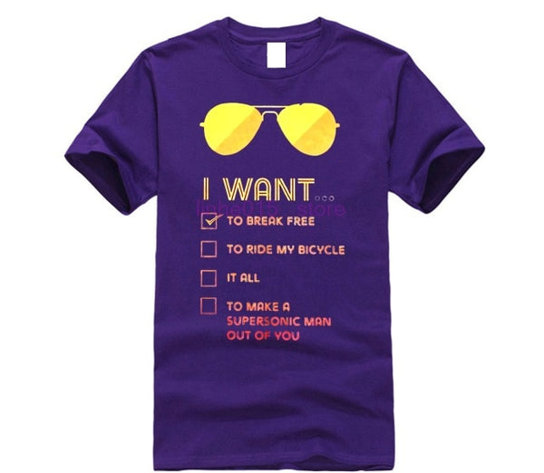 I Want To Break Free T Shirt for Men Queen T-Shirts Freddie Mercury Tees Rock Band Printed Clothes Graphic O Neck 100% Cotton