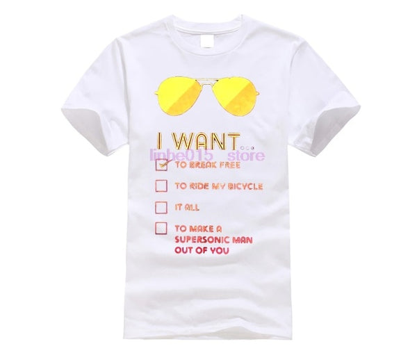 I Want To Break Free T Shirt for Men Queen T-Shirts Freddie Mercury Tees Rock Band Printed Clothes Graphic O Neck 100% Cotton