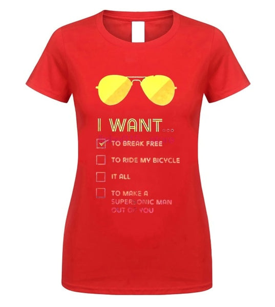 I Want To Break Free T Shirt for Men Queen T-Shirts Freddie Mercury Tees Rock Band Printed Clothes Graphic O Neck 100% Cotton