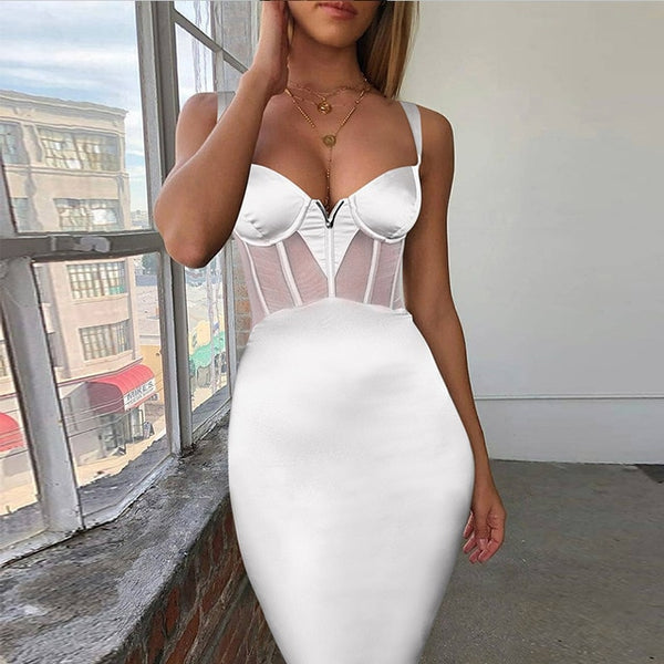 Ocstrade Summer Sexy Rayon Bandage Dress 2019 New Arrivals Mesh Insert Women Bandage Dress Black Party Night Club Bodycon Dress