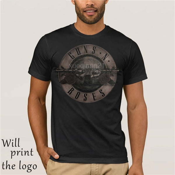 Punk T Shirt Guns N Roses T-Shirt Men Black Tshirt Heavy Metal Tops 100% cotton clothes 3D Gun Rose Print Dress hip Hop