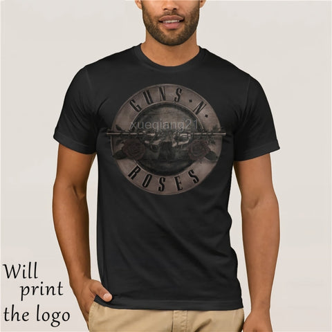 Punk T Shirt Guns N Roses T-Shirt Men Black Tshirt Heavy Metal Tops 100% cotton clothes 3D Gun Rose Print Dress hip Hop