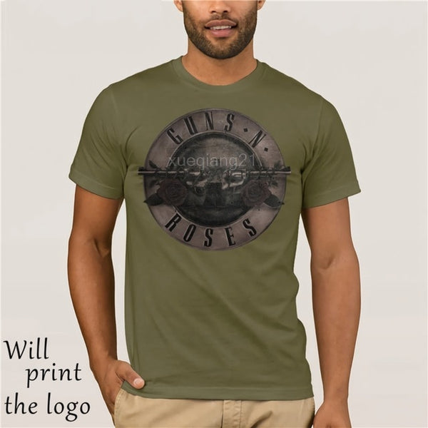 Punk T Shirt Guns N Roses T-Shirt Men Black Tshirt Heavy Metal Tops 100% cotton clothes 3D Gun Rose Print Dress hip Hop