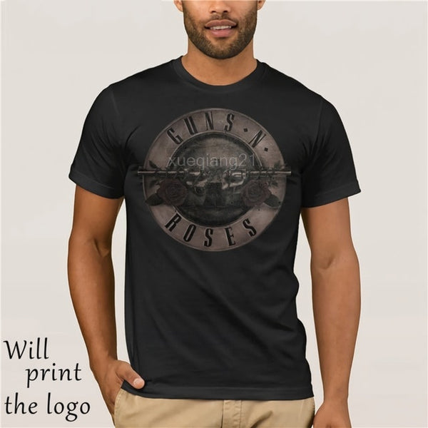 Punk T Shirt Guns N Roses T-Shirt Men Black Tshirt Heavy Metal Tops 100% cotton clothes 3D Gun Rose Print Dress hip Hop