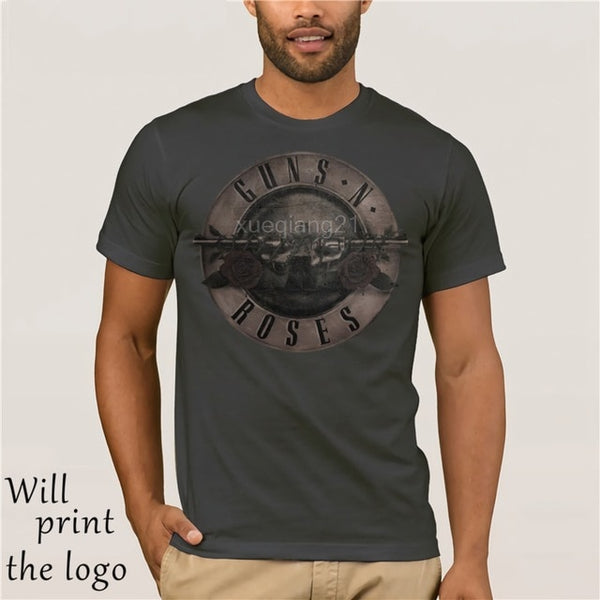Punk T Shirt Guns N Roses T-Shirt Men Black Tshirt Heavy Metal Tops 100% cotton clothes 3D Gun Rose Print Dress hip Hop