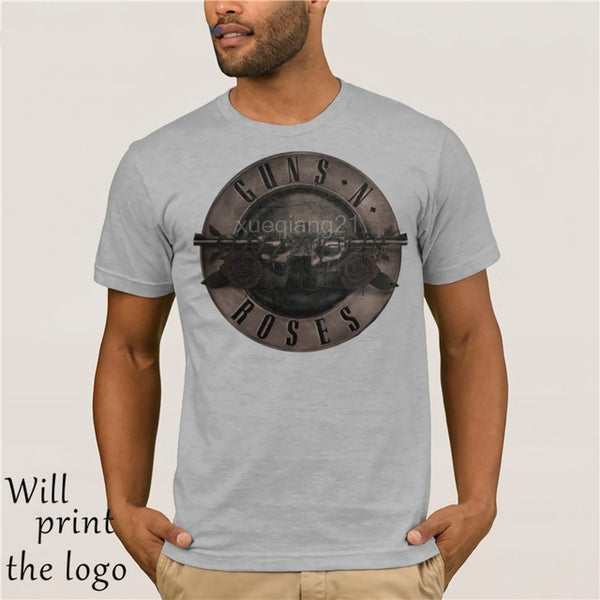 Punk T Shirt Guns N Roses T-Shirt Men Black Tshirt Heavy Metal Tops 100% cotton clothes 3D Gun Rose Print Dress hip Hop