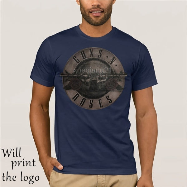 Punk T Shirt Guns N Roses T-Shirt Men Black Tshirt Heavy Metal Tops 100% cotton clothes 3D Gun Rose Print Dress hip Hop