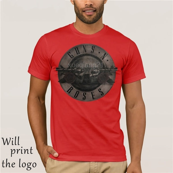 Punk T Shirt Guns N Roses T-Shirt Men Black Tshirt Heavy Metal Tops 100% cotton clothes 3D Gun Rose Print Dress hip Hop