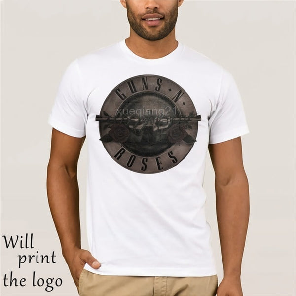 Punk T Shirt Guns N Roses T-Shirt Men Black Tshirt Heavy Metal Tops 100% cotton clothes 3D Gun Rose Print Dress hip Hop