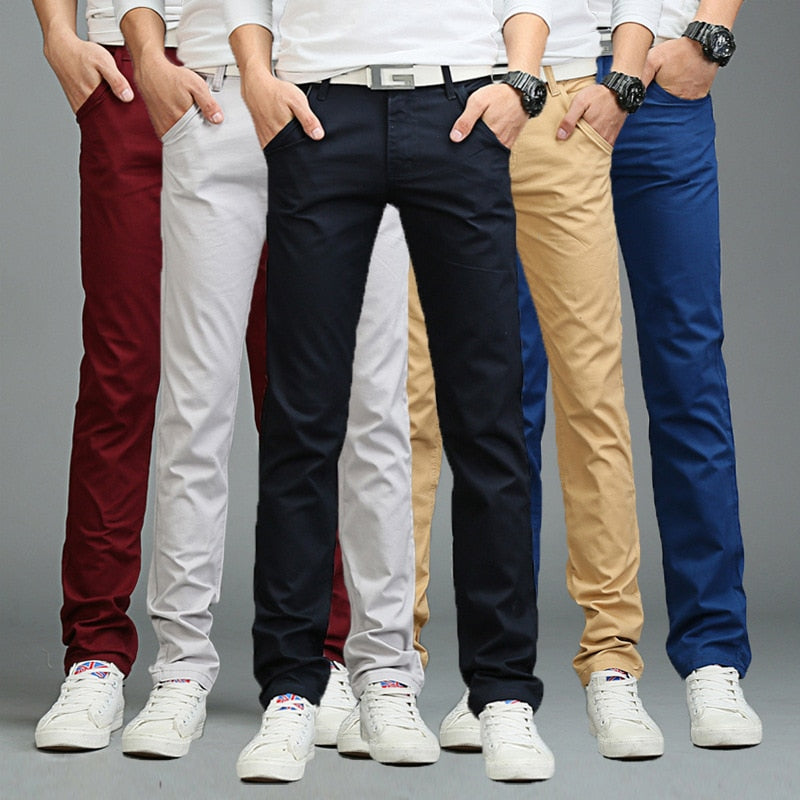 HOT Fashion Men Business Casual Pants Cotton Slim Straight Trousers Spring Summer Long Pants 19ING