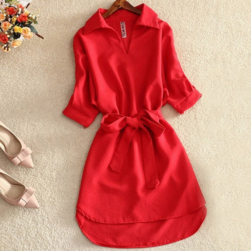 Fashion Summer Long Shirt Blouse Women Solid Red Chiffon Tops For Women Ladies Tunic Blusas Chemisier Vestidos Femme 2019