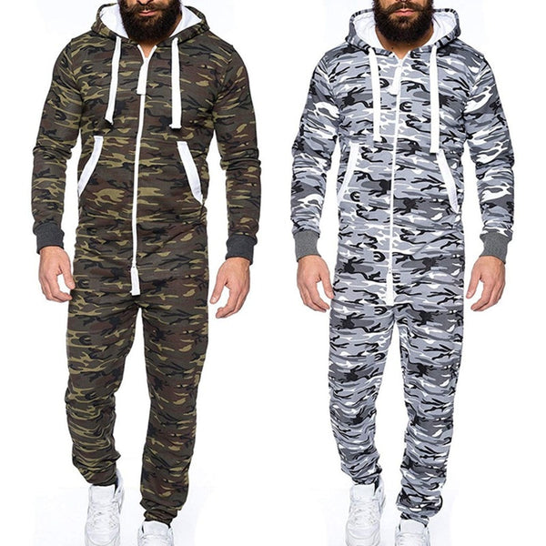 MJARTORIA 2019 Men One-piece Garment Pajama Playsuit Zipper Hoodie Male Onesie Camouflage Print Jumpsuit Streetwear Overalls
