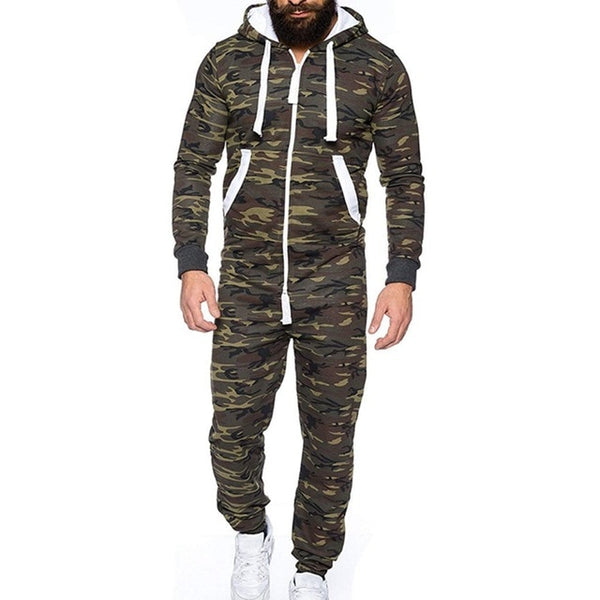 MJARTORIA 2019 Men One-piece Garment Pajama Playsuit Zipper Hoodie Male Onesie Camouflage Print Jumpsuit Streetwear Overalls