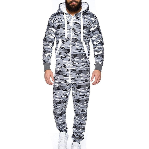 MJARTORIA 2019 Men One-piece Garment Pajama Playsuit Zipper Hoodie Male Onesie Camouflage Print Jumpsuit Streetwear Overalls