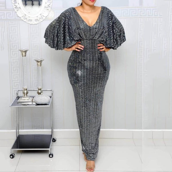 Summer Sexy Club Luxury Gray Party Women Long Pencil Dresses Tunic High Waist Backless Female Sequin Glitter Evening Maxi Dress