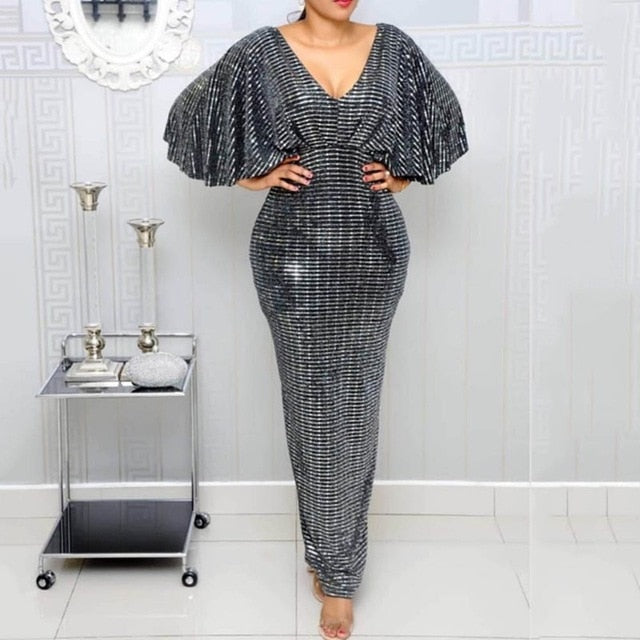 Summer Sexy Club Luxury Gray Party Women Long Pencil Dresses Tunic High Waist Backless Female Sequin Glitter Evening Maxi Dress