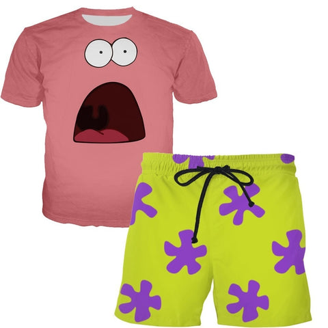 PLstar Cosmos Summer Patrick Star 3d prin Fashion Men t Tshirt Hot Funny Breathable Fitness Tshirt+shorts Combo Suit